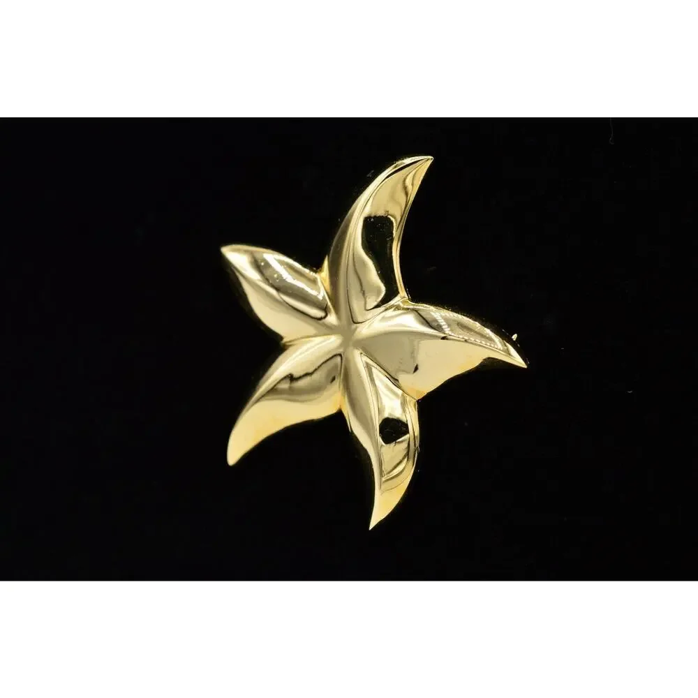 Vintage Star Flower Pin Brooch Large Starfish Gold Tone Chunky NOS 1980s 9B
